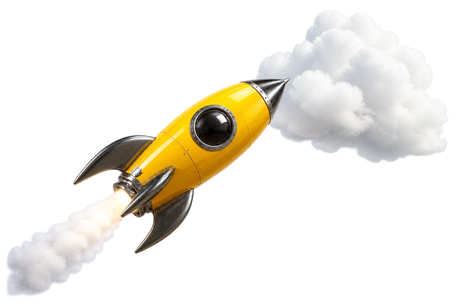 A yellow rocket heading for the cloud