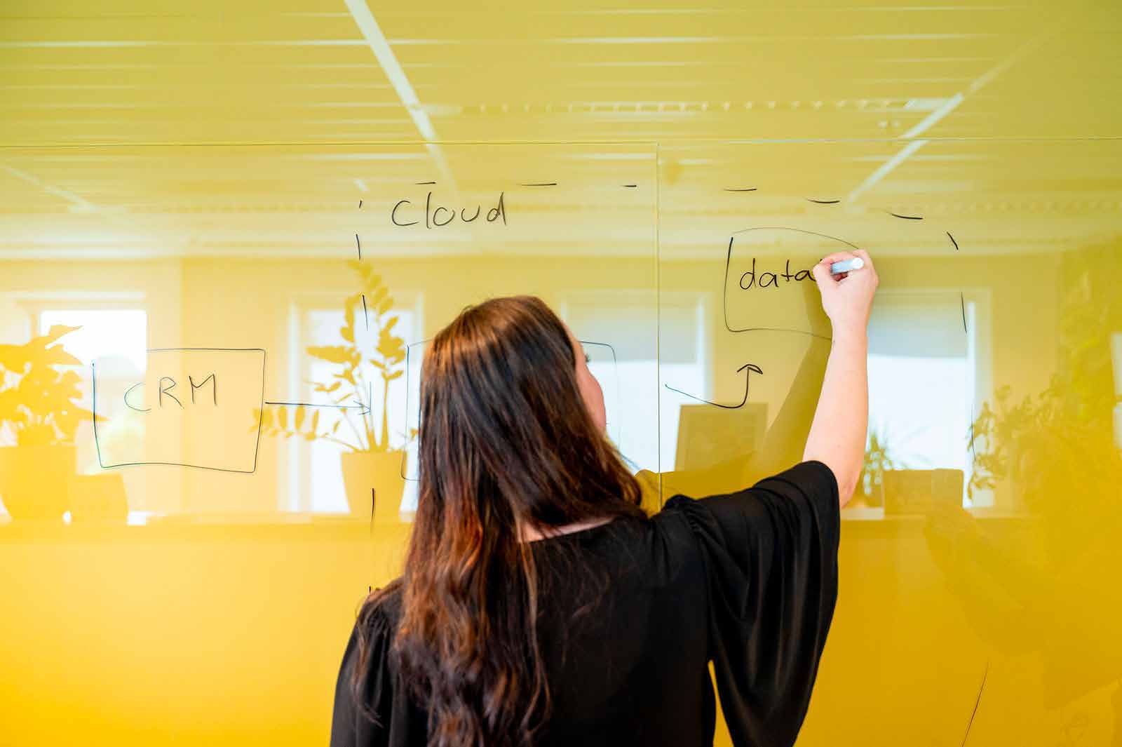Working through a solution together on a whiteboard